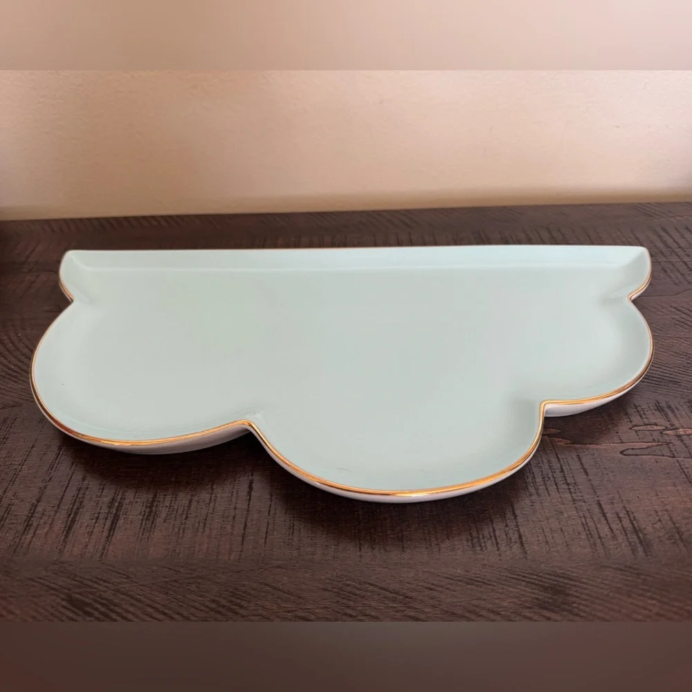 Oh Joy! Blue Cloud Tray With Gold Trim 16” Display Dish Modern Charcuterie